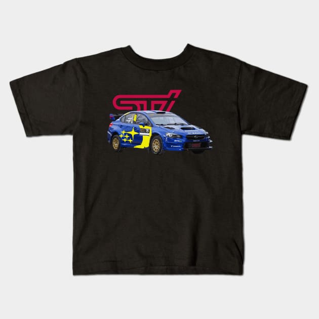 STi World Rally Blue WRC CAR Kids T-Shirt by cowtown_cowboy